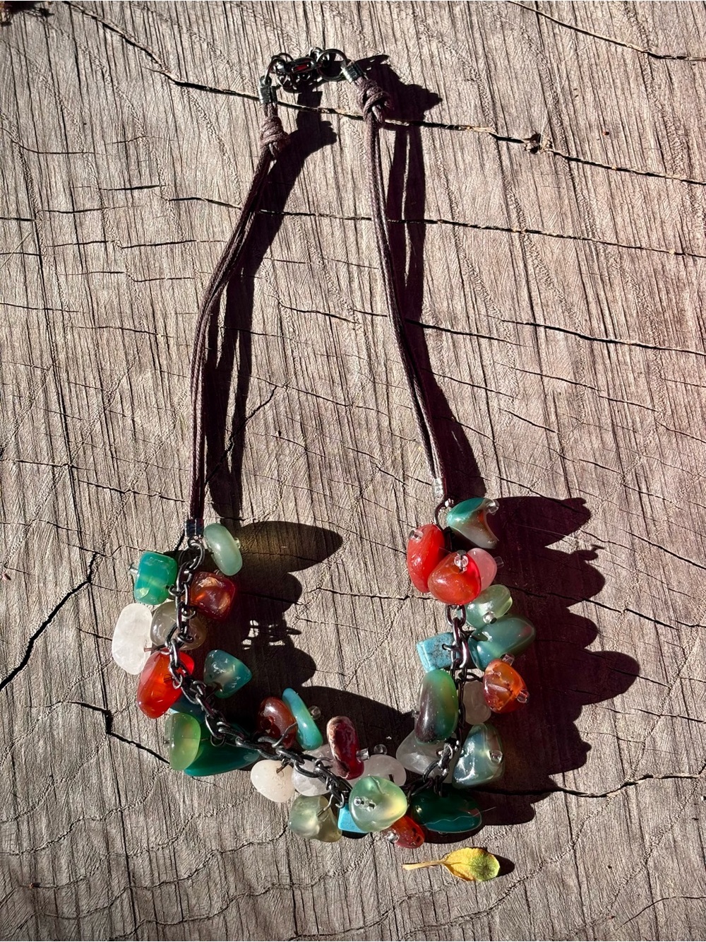 Boho Raw Stone Cluster Necklace • Natural Gemstone Statement Necklace